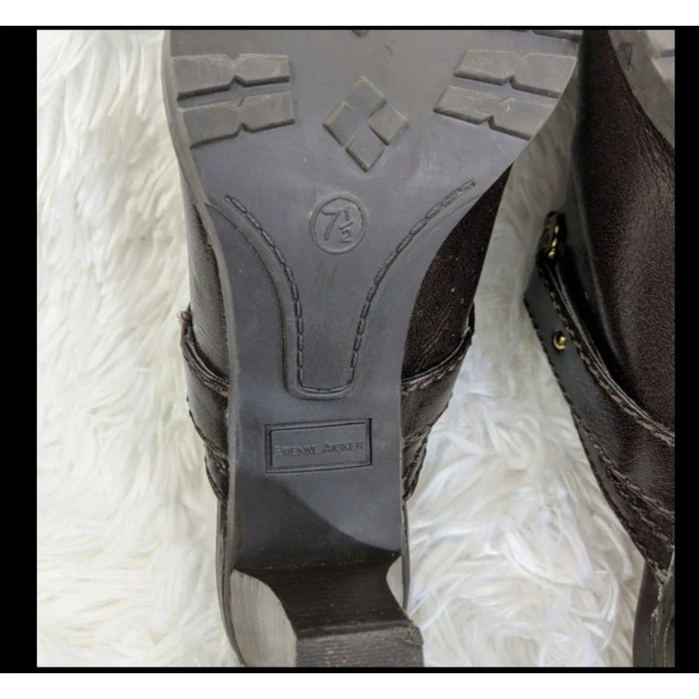 Womens Mule Heel Etienne Aigner Shoe Leather Open Clog Chunky Heel Size 7 1/2 - Picture 6 of 6